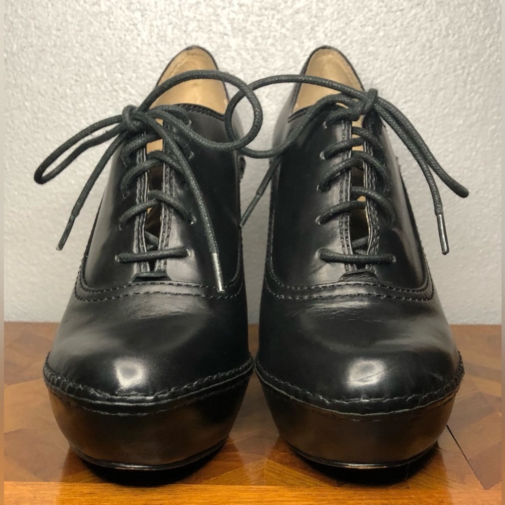 Frye Black Leather Lace-Up Platform Heels - Picture 12 of 14